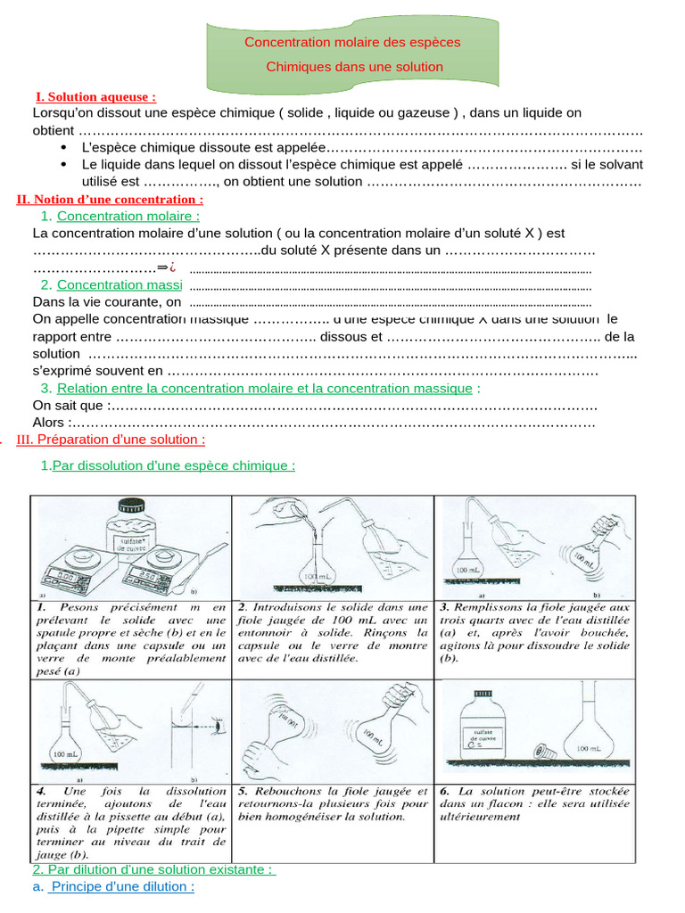 Concentration molaire en solutions chimiques | PDF | Concentration ...
