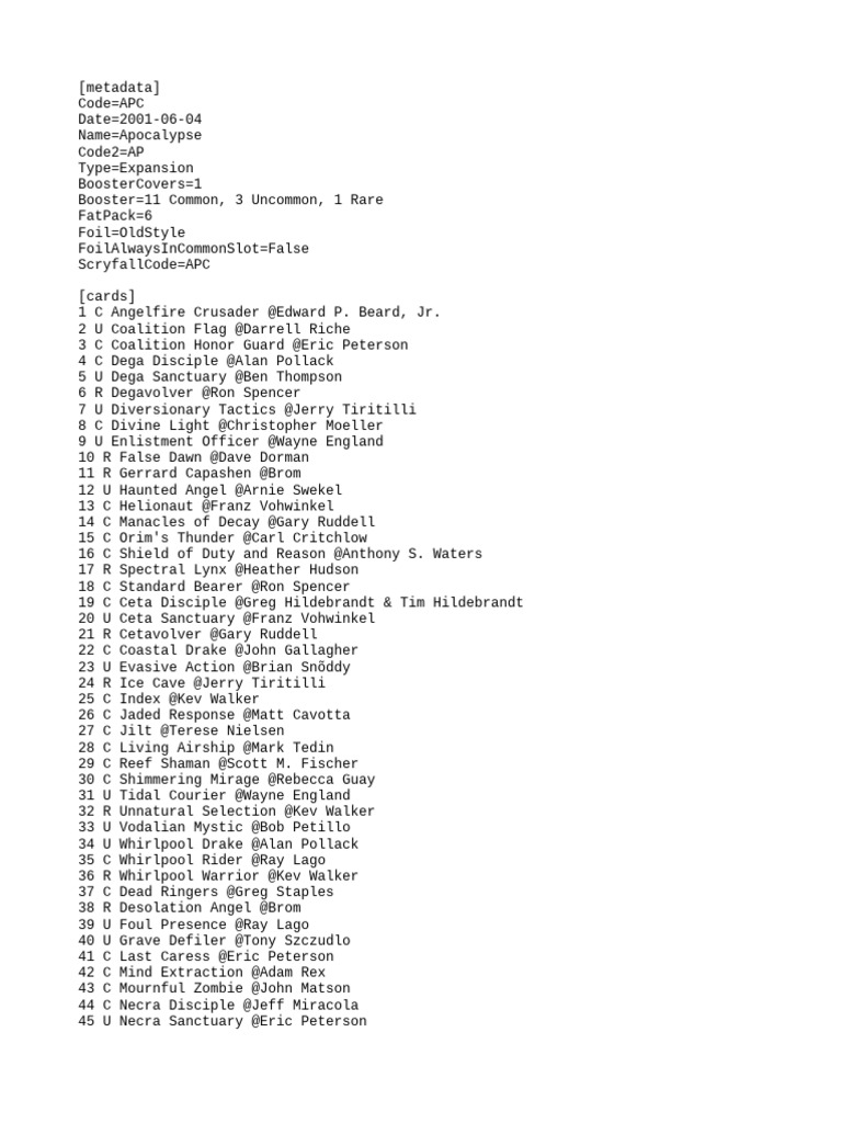 Apocalypse Expansion Card List | PDF