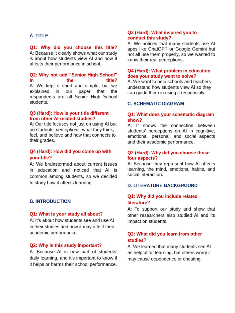 Possible Questions | PDF | Cognition | Social Psychology