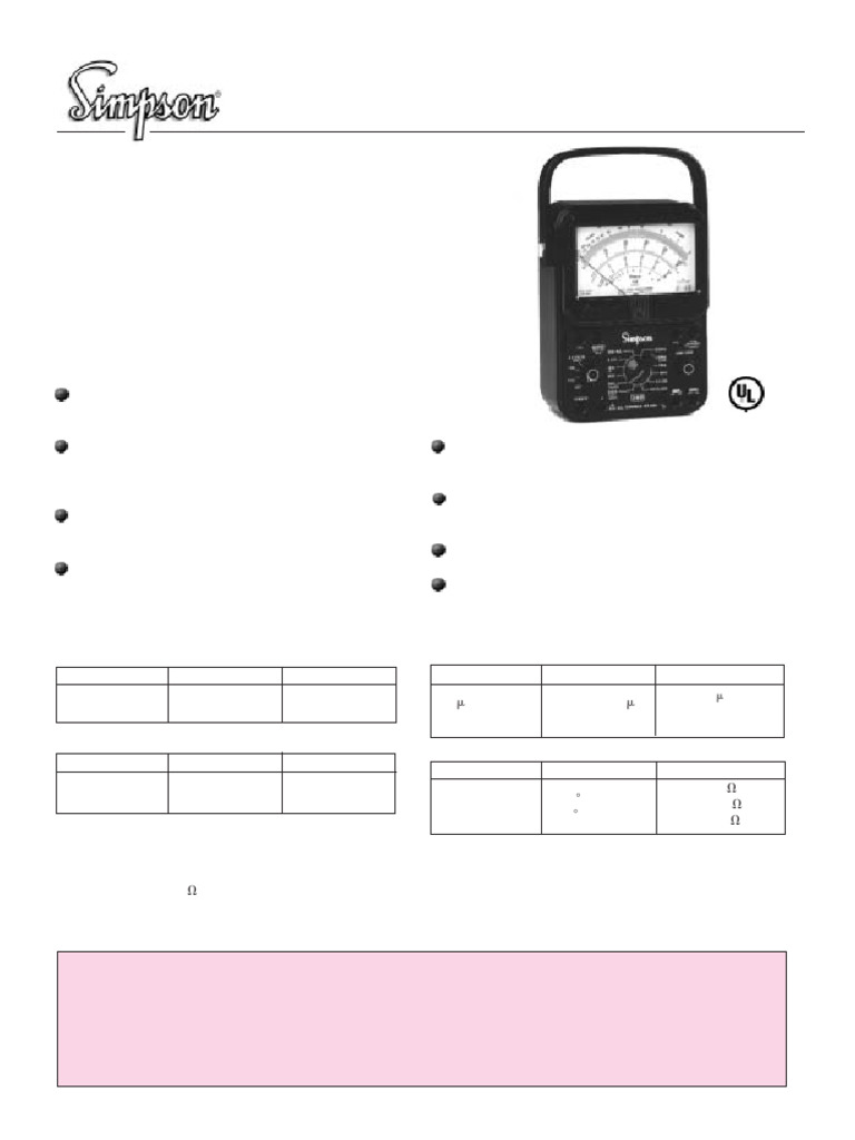 Simpson 260-8 Analog Multimeter Specs | PDF | Electrical Equipment ...