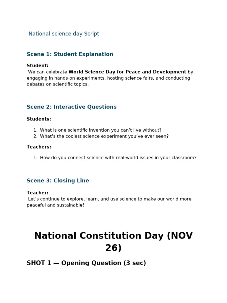 National Science Day Celebration Script | PDF