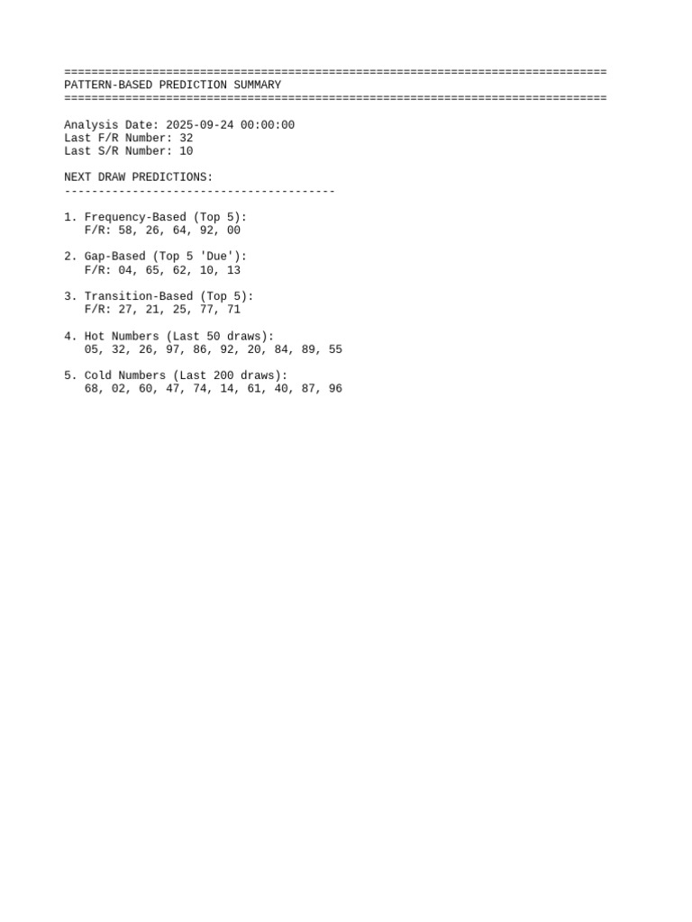 Next Draw Predictions Summary 2025 | PDF
