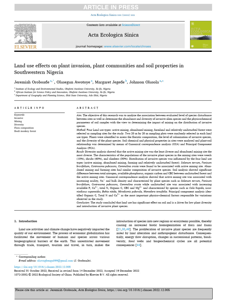 Land Use Effects in Monkey Forest Nigeria | PDF | Soil | Ecosystem