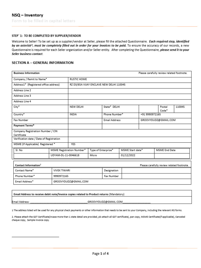 NSQ Form | PDF | Payments