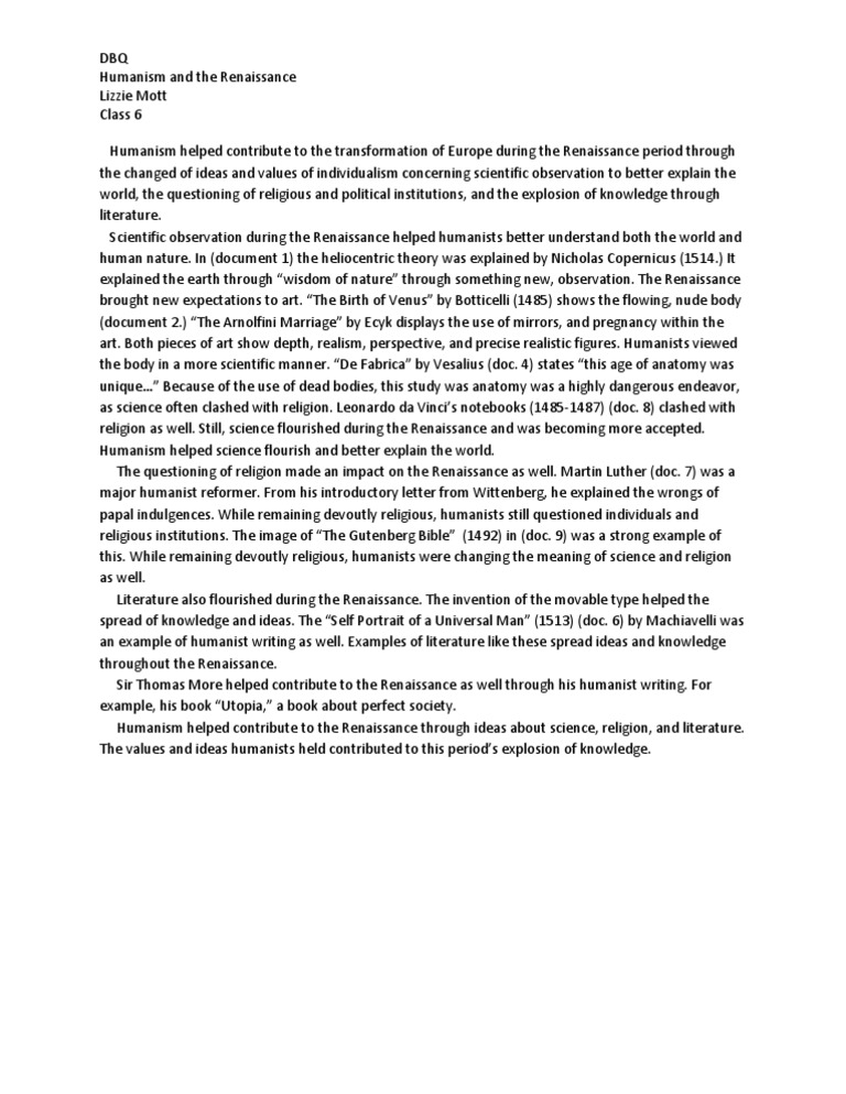 Humanism's Impact on Renaissance Thought | PDF | Renaissance | Humanism