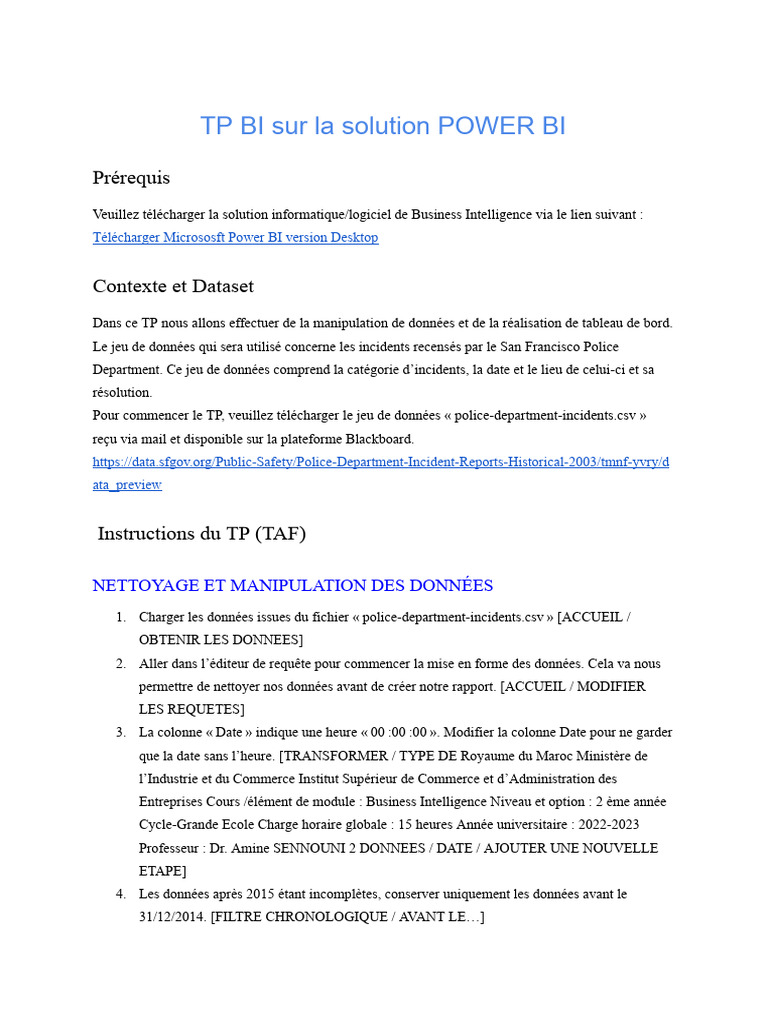 TP Power BI : Analyse des Incidents Policiers | PDF | Informatique ...