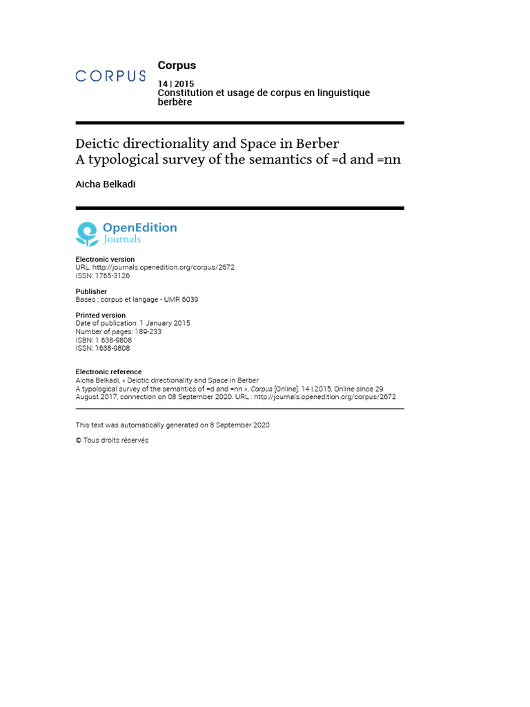 Belkadi - 2015 - Deictic Directionality and Space in Berber | PDF ...