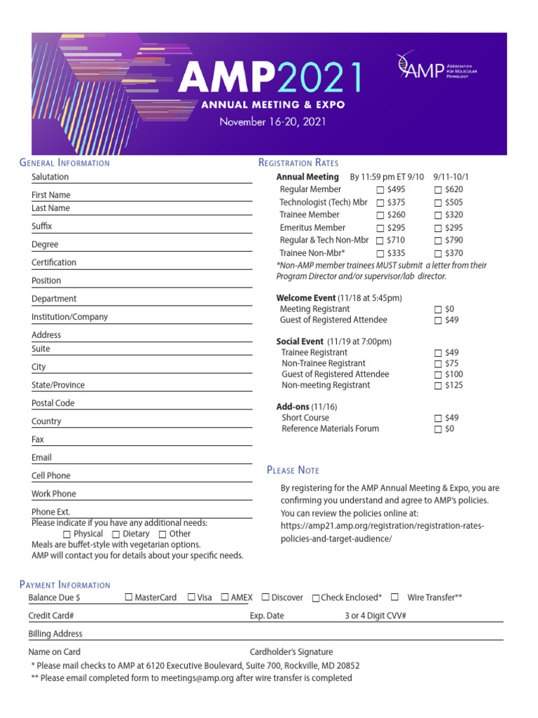 AMP Annual Meeting Registration Form | PDF | Social Programs | Health Care