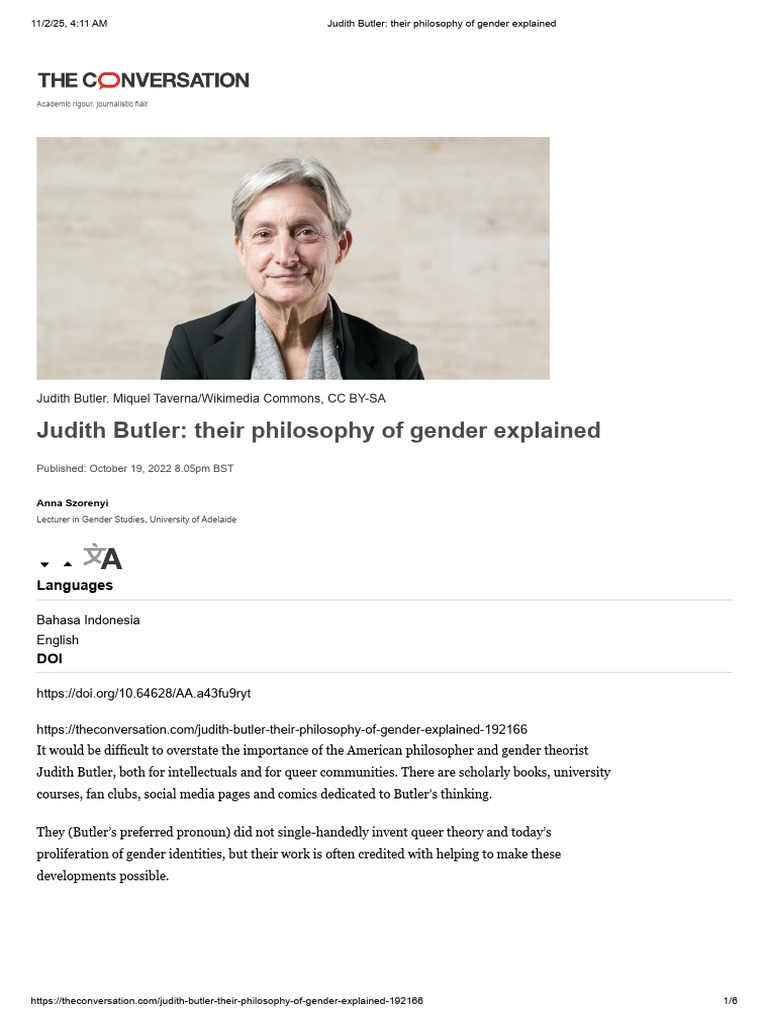 Judith Butler's Gender Philosophy Explained | PDF | Gender | Gender Studies