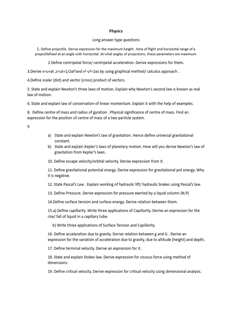 Physics Long Answer Questions Guide | PDF | Velocity | Acceleration