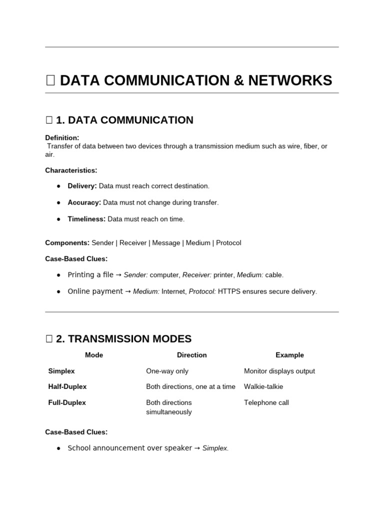 DATA COMMUNICATION & NETWORKS Case Based Questions Reference | PDF ...