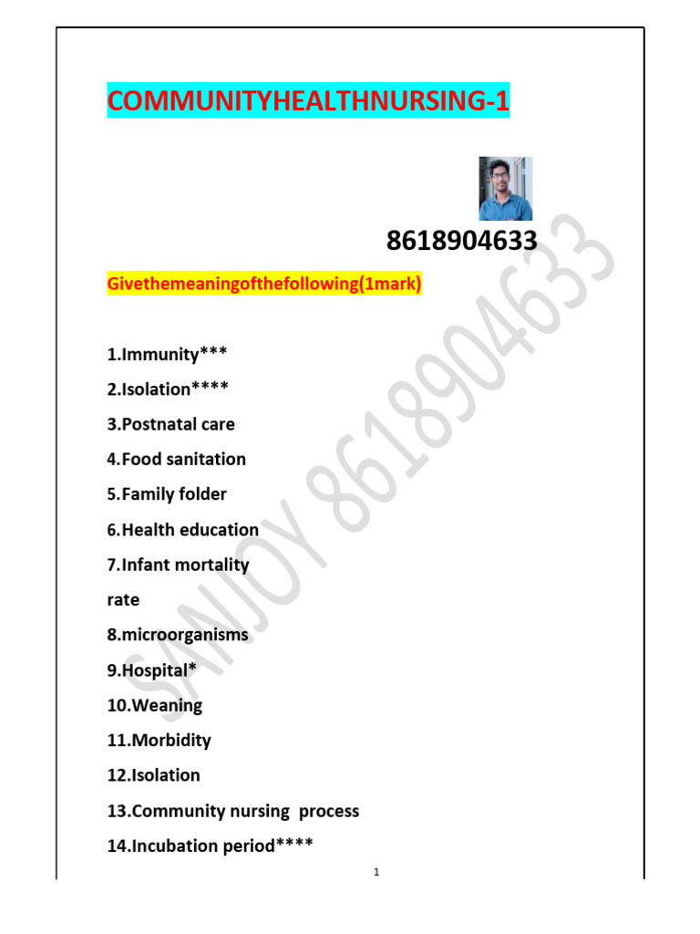 Community Health Nursing - 1 | PDF | Vaccines | Infection
