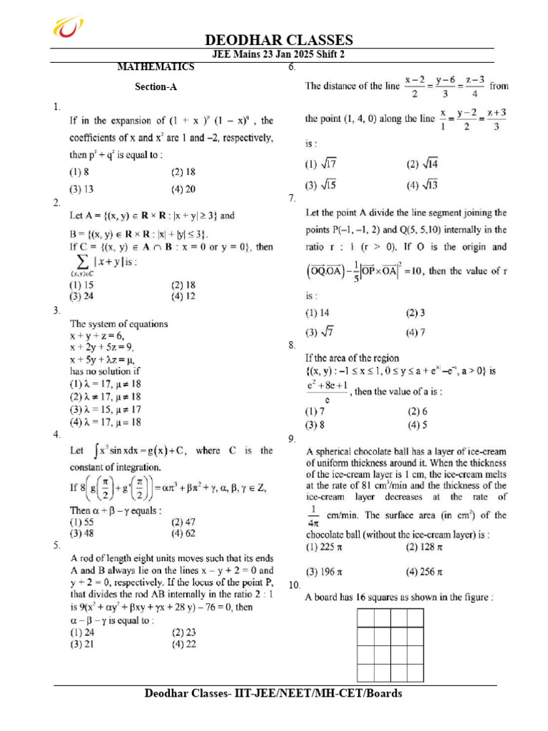 JEE Mains 2025 Deodhar Classes Guide | PDF | Chess Theory | Chess