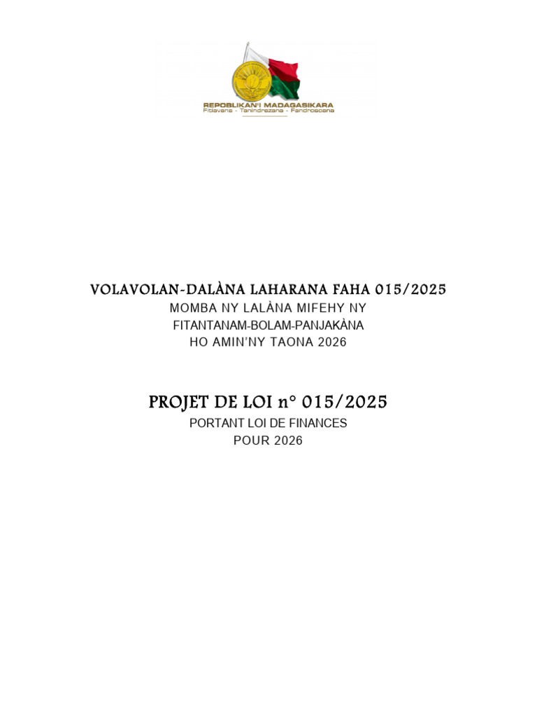 Projet de Loi de Finances 2026 à Madagascar | PDF | Impôts | Impôt sur ...