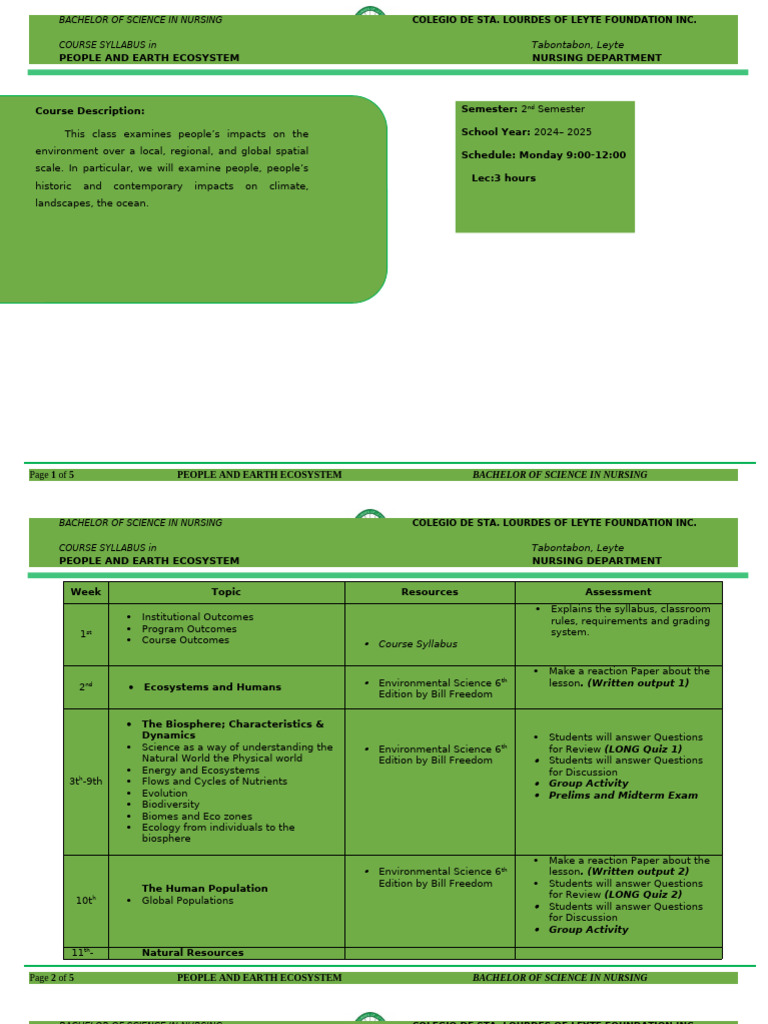 People and Earth Ecosystem Syllabus | PDF | Ecology | Environmental Science