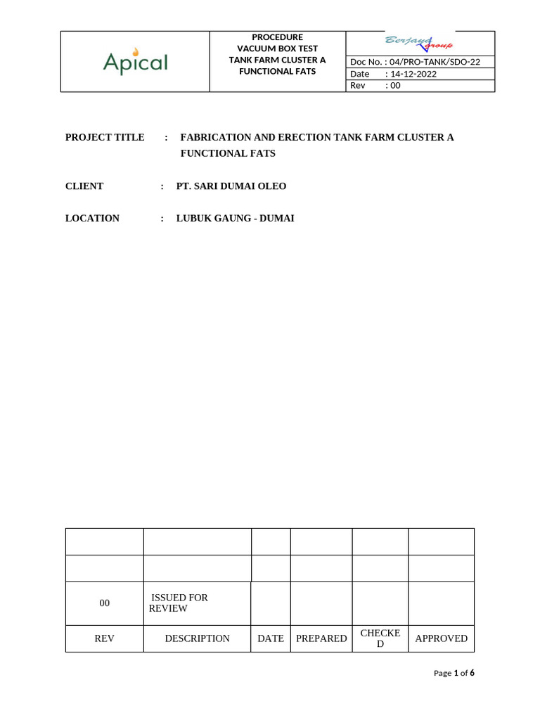 Prosedur Uji Vacuum Box Tanki FATS | PDF
