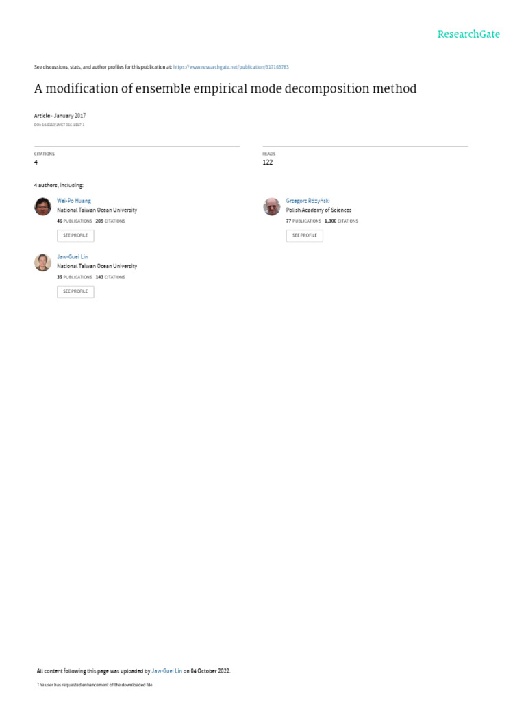 A Modification of Ensemble Empirical Mode Decomposition Method | PDF ...