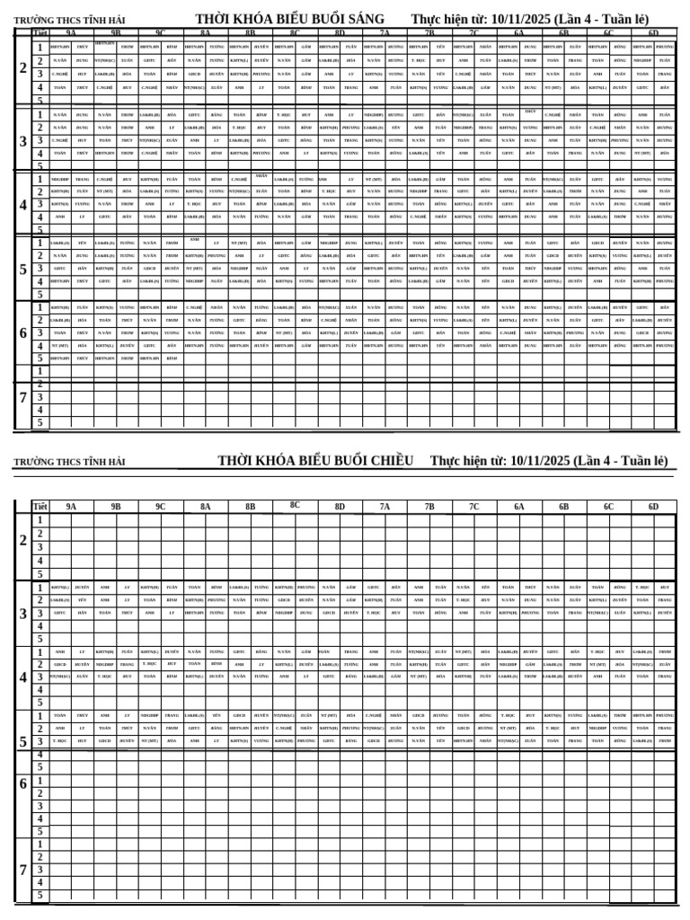 TKB 10.11.2025 (Lần 4- Tuần lẻ) | PDF