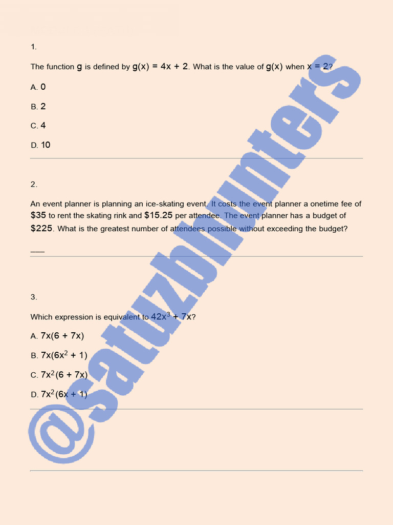 November SAT Math 2025 1 | PDF | Exponential Function | Mathematics