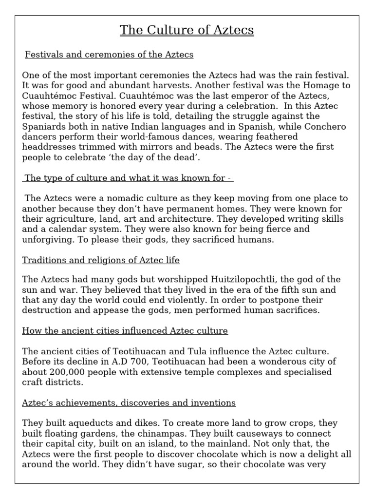 The Culture of Aztecs | PDF | Culture Of The Americas