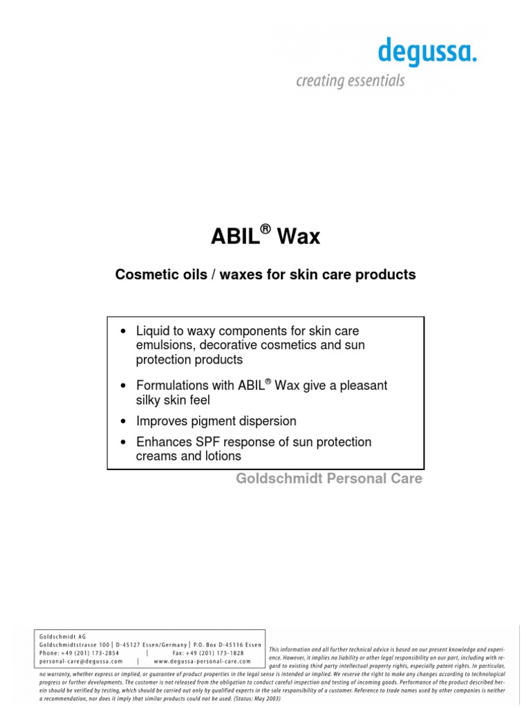 ABIL Wax Formulations Cosmetics Wax