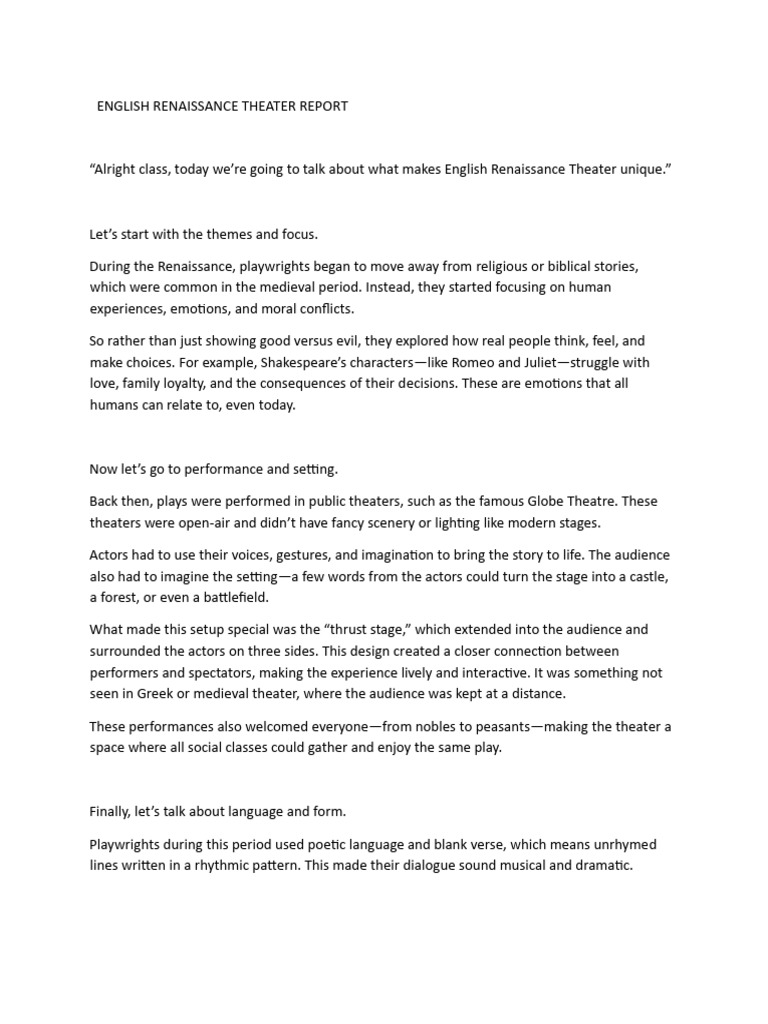 English Renaissance Theater Overview | PDF | Theatre | William Shakespeare