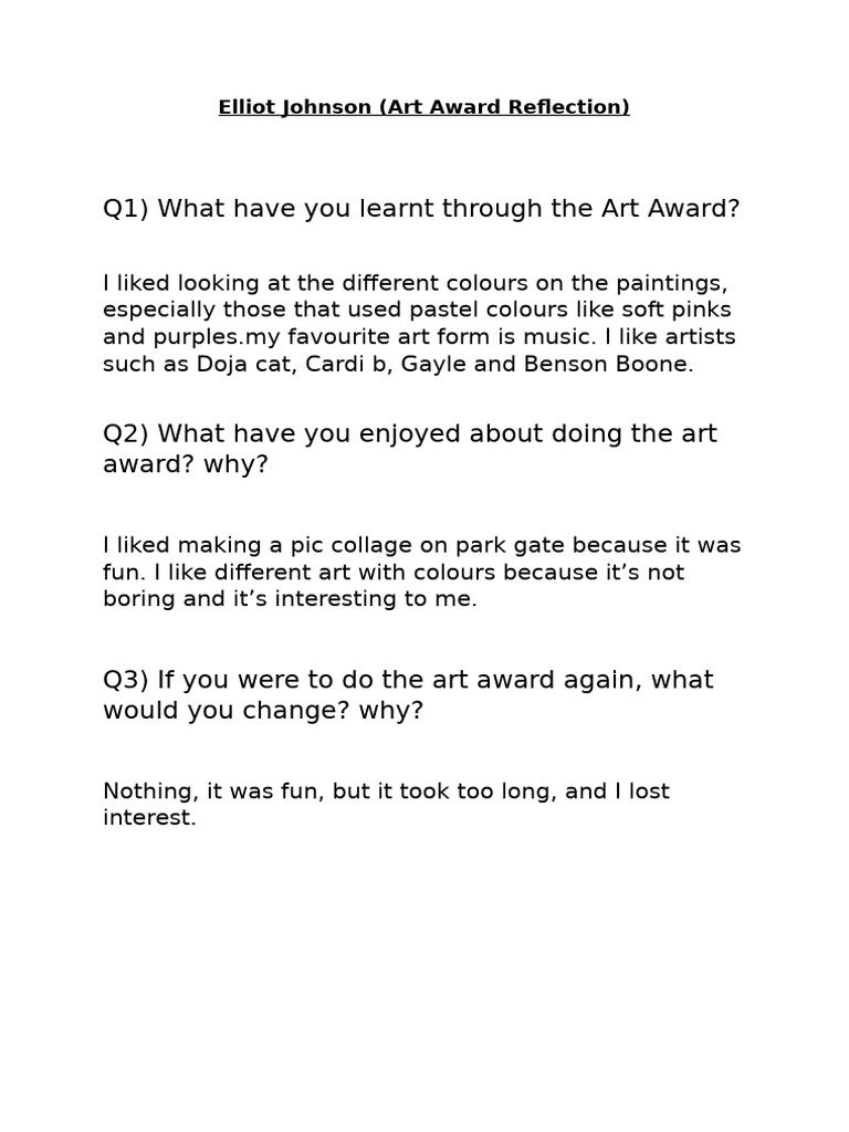 Art Award Part C - Reflection | PDF