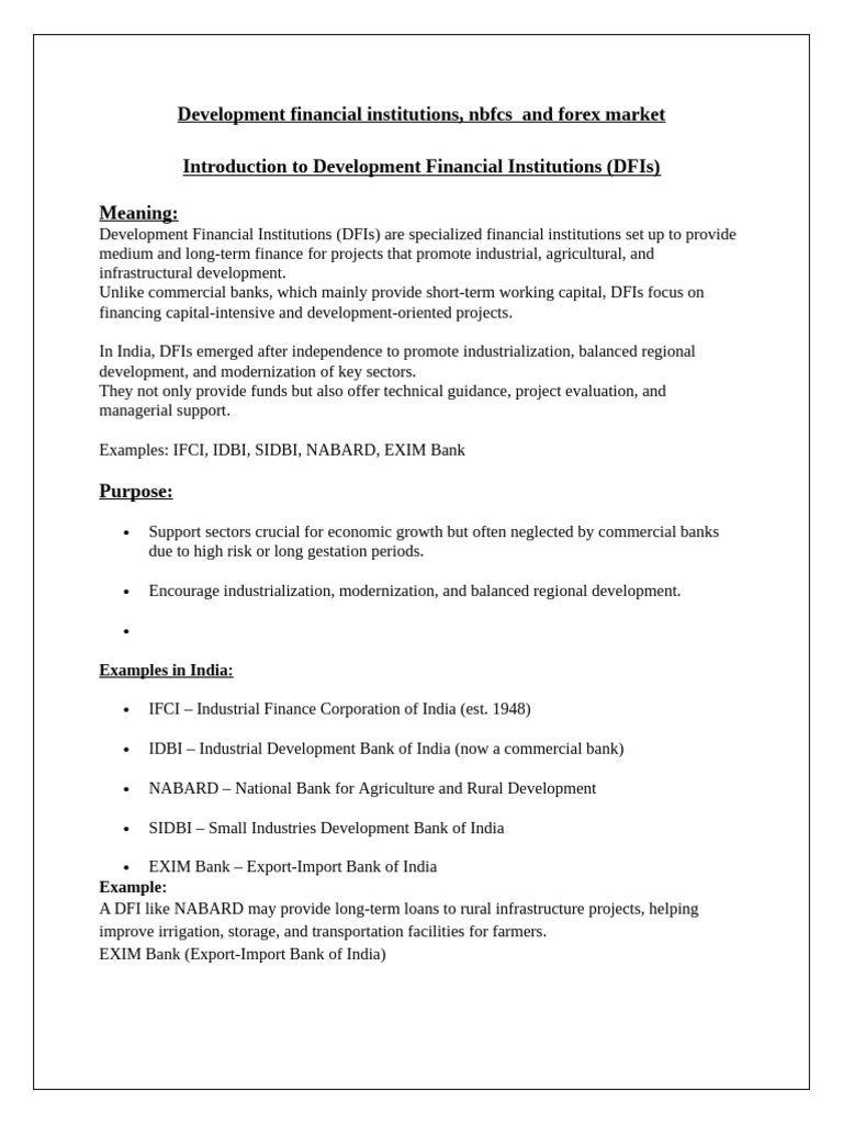 Development Financial Institutions, Nbfcs and Forex Market Introduction ...