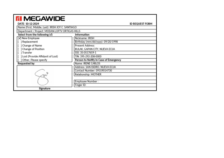 Epc. Hra. Ta Id Request Form | PDF