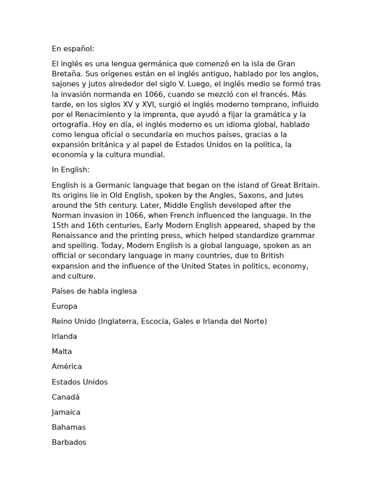 Historia y expansión del inglés moderno | PDF | Idioma en Inglés ...