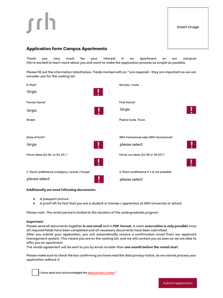Campus Apartment Application Form | PDF
