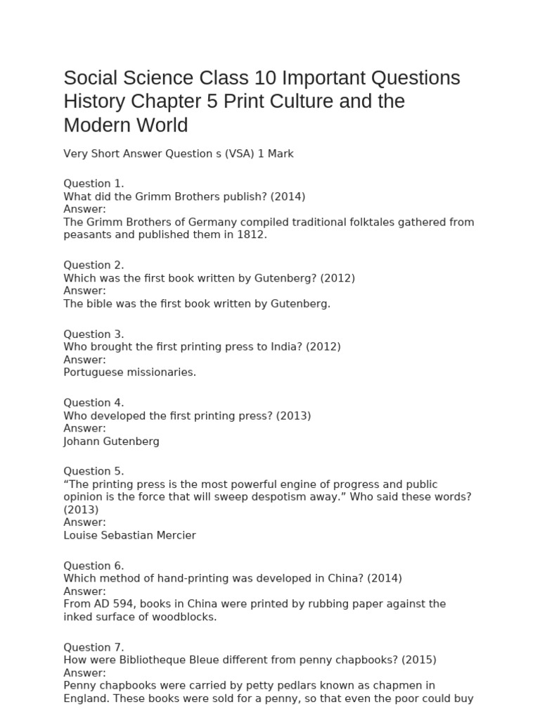 Key Questions on Print Culture in History | PDF | Social Science | History