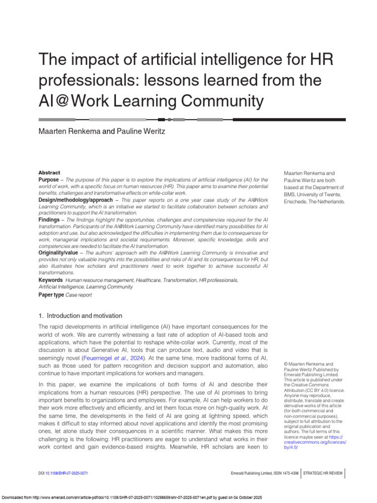 Impact of AI On HR Professionals | PDF | Artificial Intelligence ...