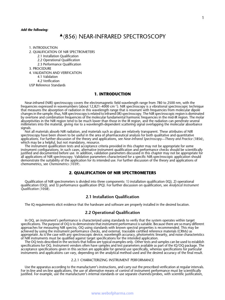 NIR Spectroscopy Instrument Qualification | PDF | Spectroscopy ...