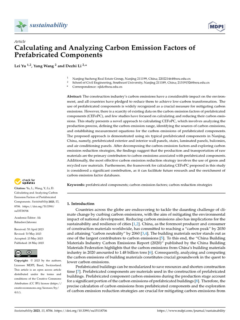 Carbon Emission Factors of Prefabricated Components | PDF | Emission ...