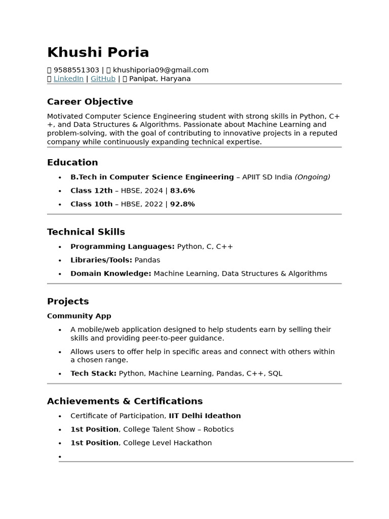 Computer Science Student Profile | PDF