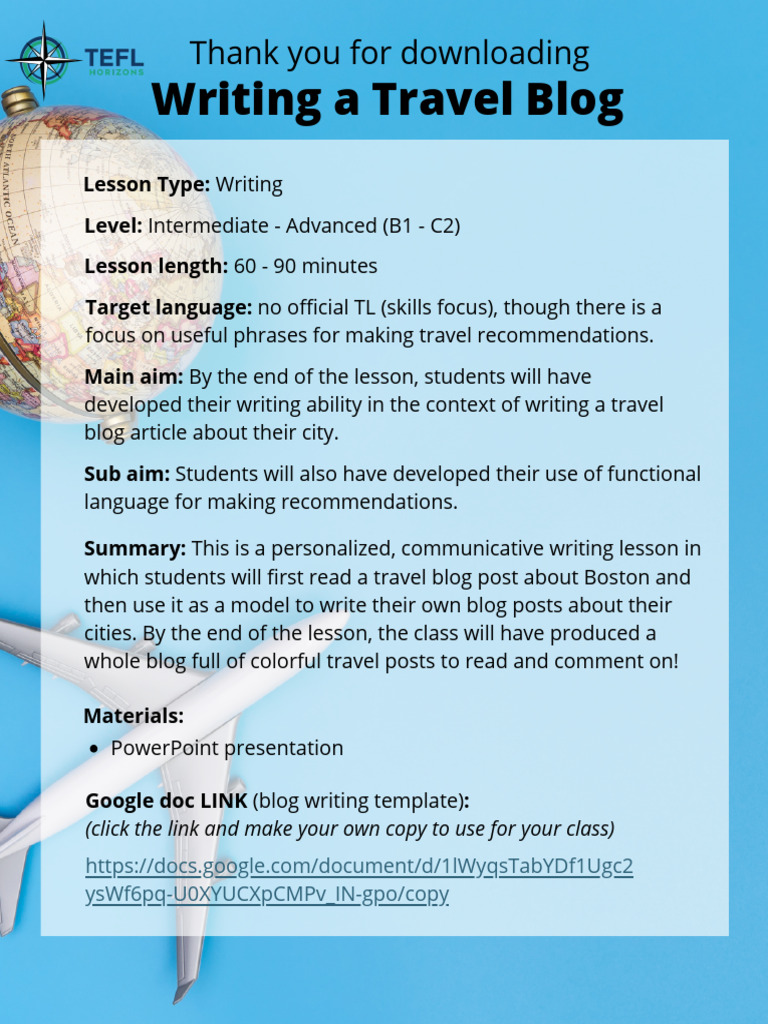 Travel Blog Writing Guide for Students | PDF