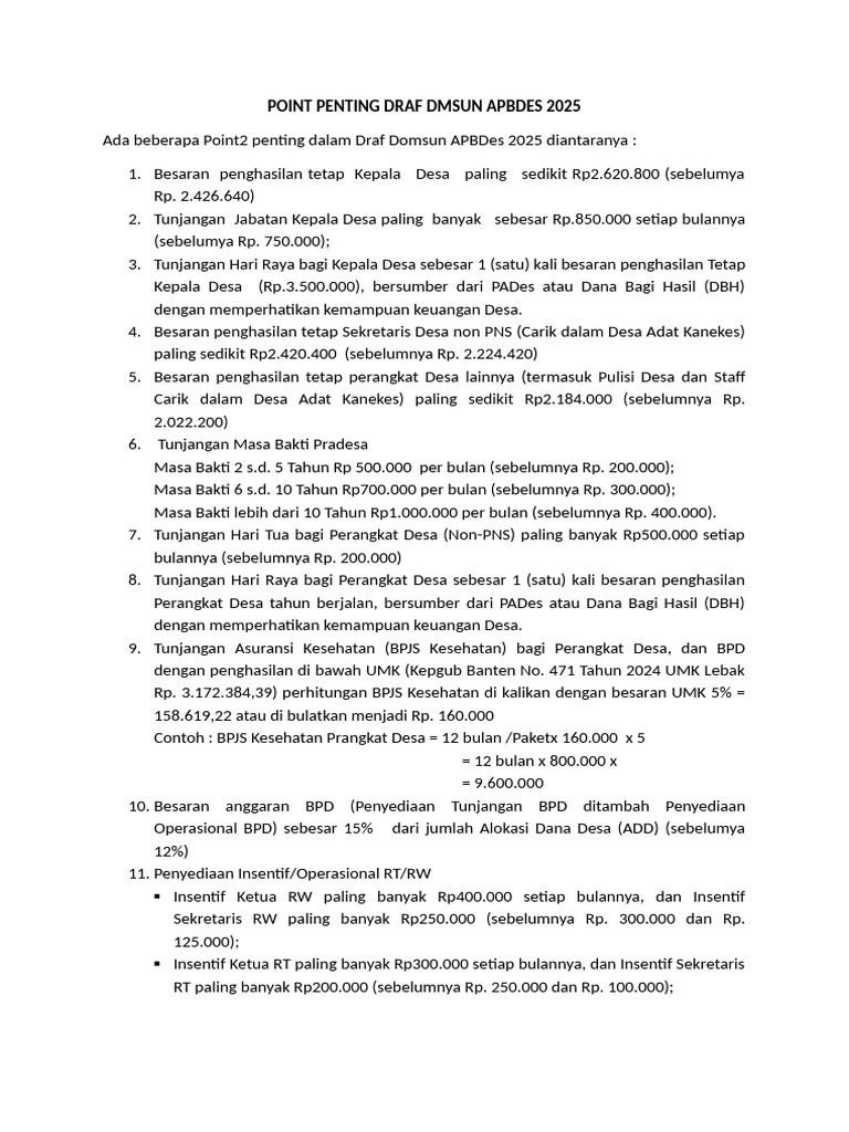 Rincian Draf APBDes 2025 untuk Desa | PDF