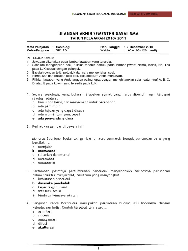 Soal Uas Sosiologi Kls Xk13 2015 2016