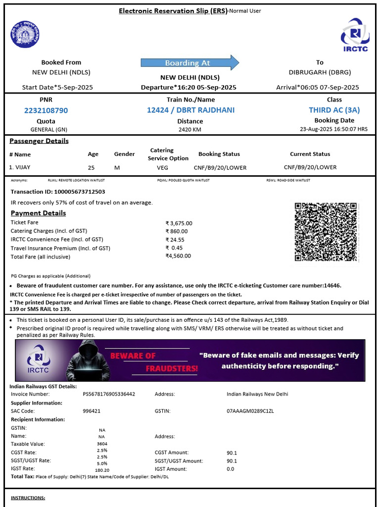 IRCTC Ticket Booking Details for Vijay | PDF | Government Finances | Taxes