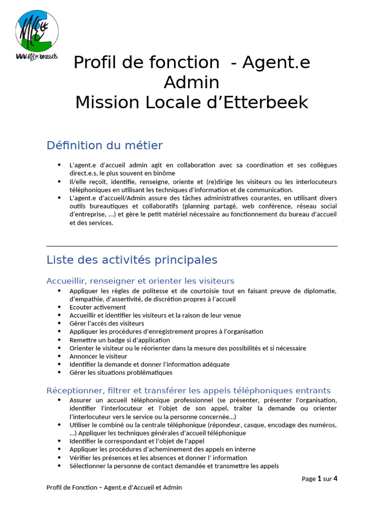 Profil Agent.e d'Accueil et Admin | PDF | Informatique | Informations