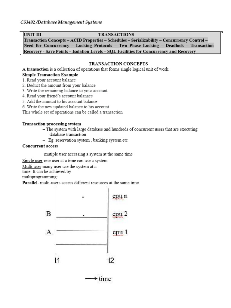 Database Management Systems-UNIT 3 | PDF | Database Transaction | Computing