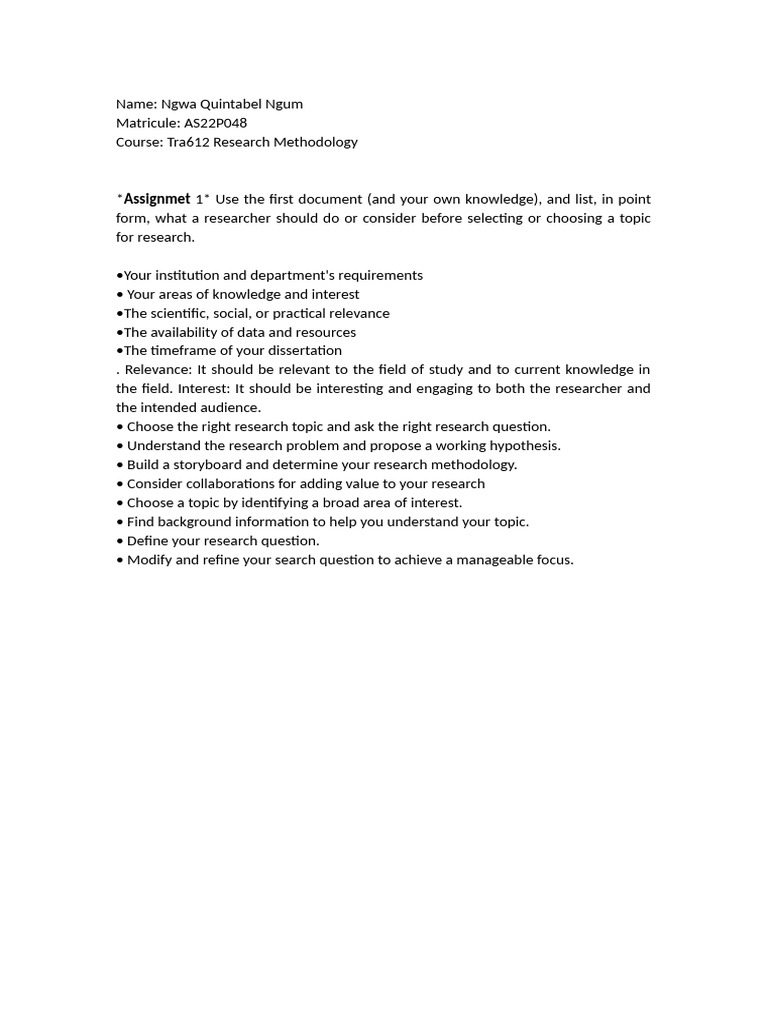 Research Topic Selection Guidelines | PDF