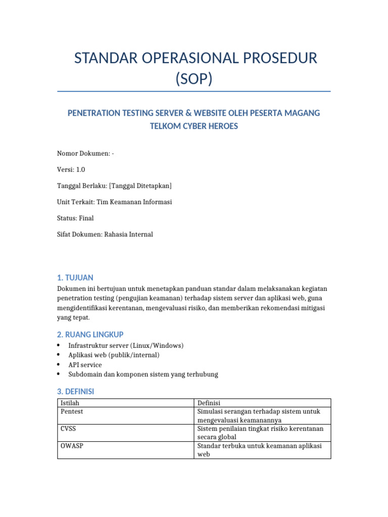 SOP Penetration Testing Server Website Resmi | PDF