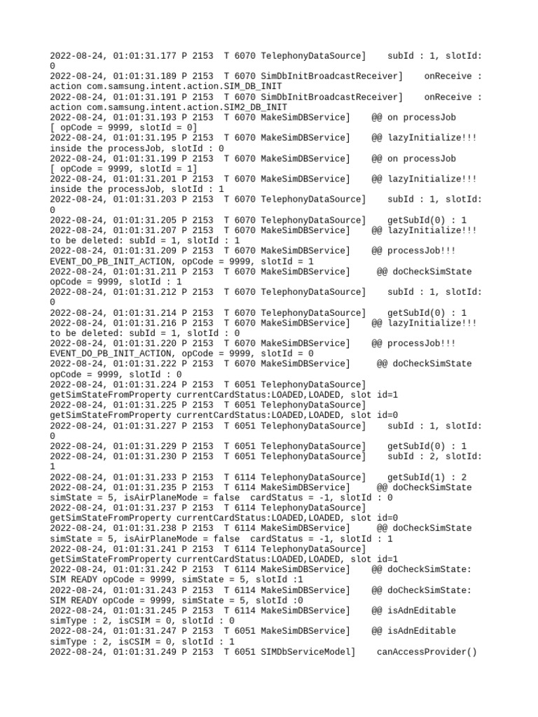 SIM Database Initialization Logs | PDF