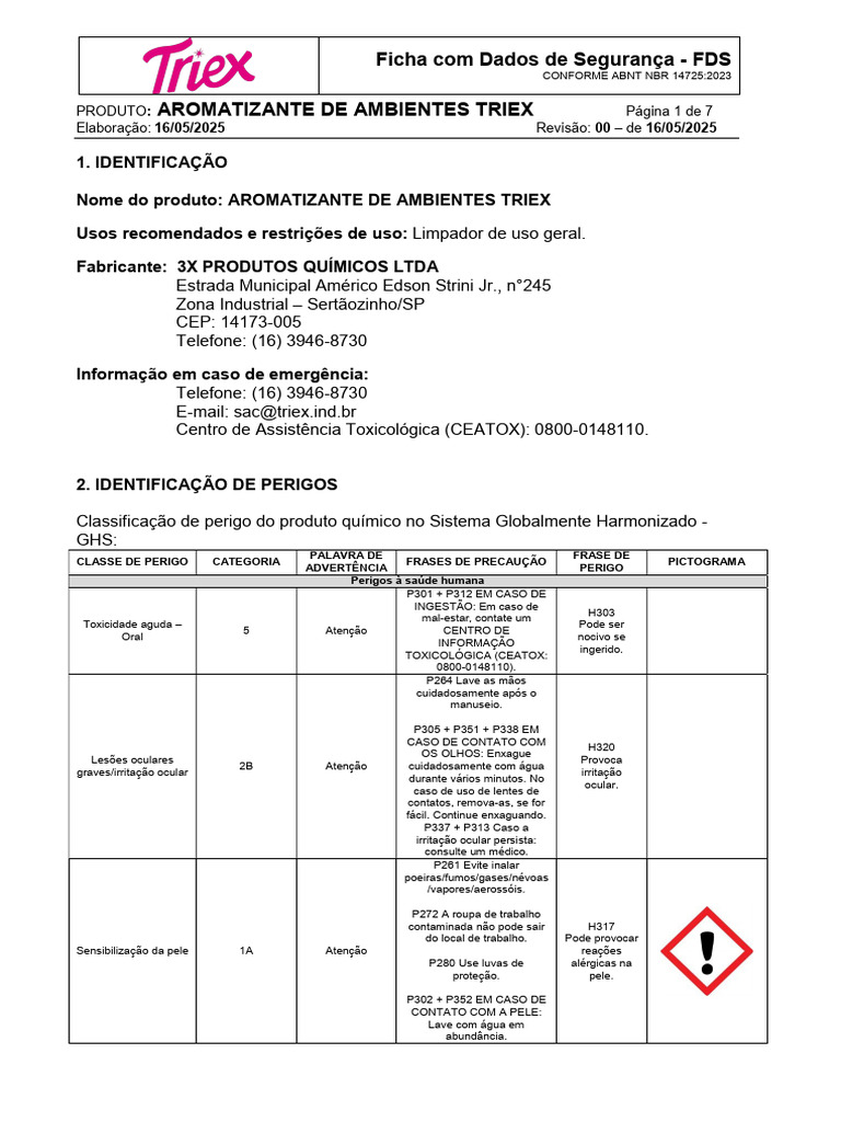 Ficha de Segurança Aromatizante Triex | PDF | Toxicidade | Temperatura