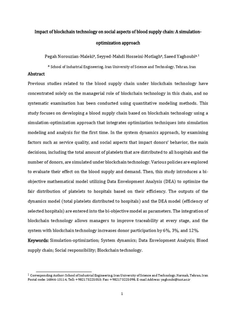 Impact of Blockchain Technology On Social Aspects of Blood Supply Chain ...