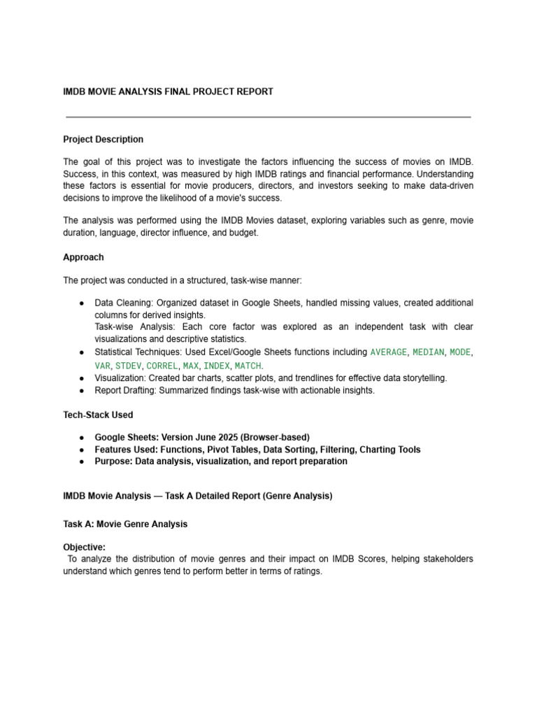 Imdb Movie Analysis Final Project Report | PDF | Data | Statistical ...