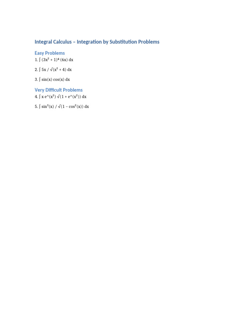 Integral Substitution Problems | PDF