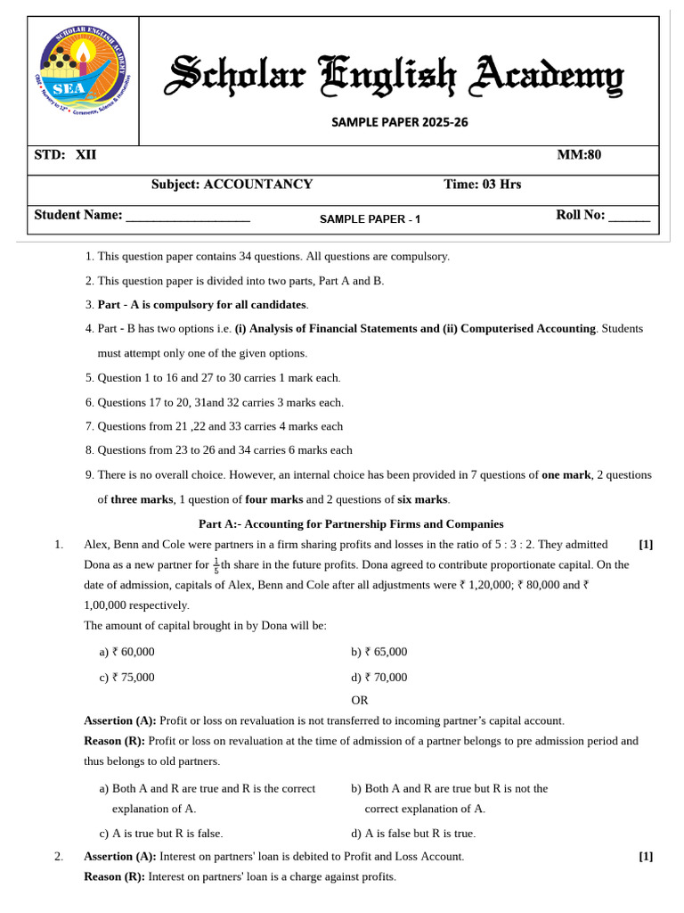 Accounts Pre Board Sample Practice Papers PDF Debits And Credits